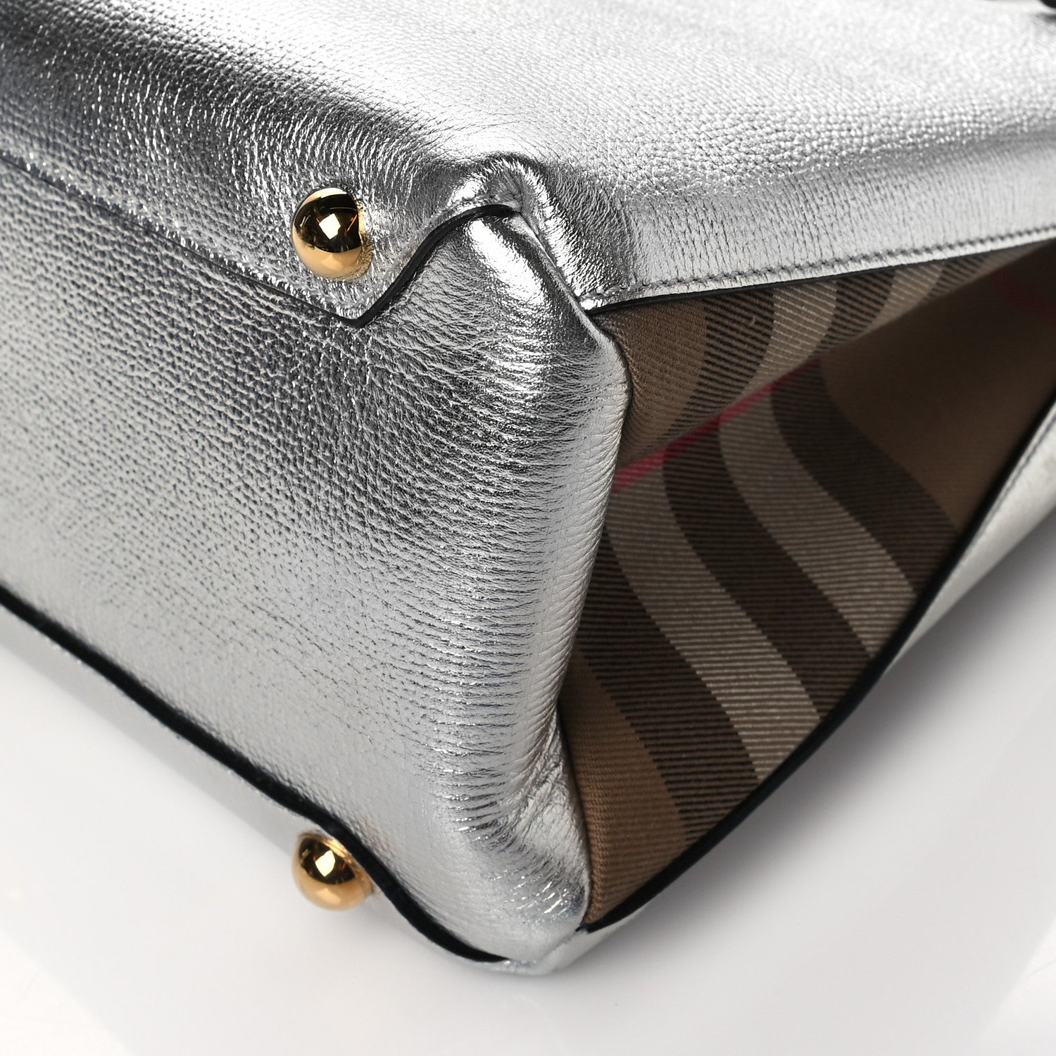 Burberry Metallic Grainy Calfskin House Check Medium Banner Tote Silver 9 of 9