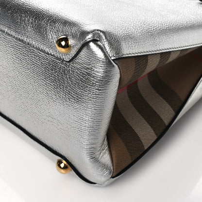 Burberry Metallic Grainy Calfskin House Check Medium Banner Tote Silver 9 of 9