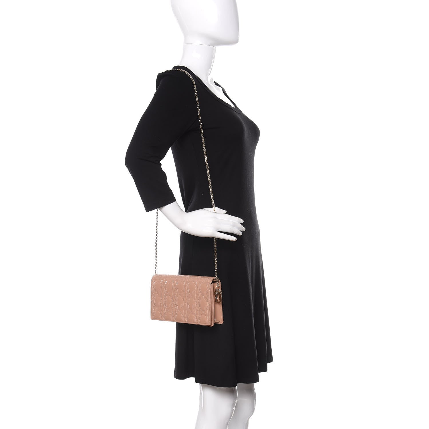 Christian Dior Patent Cannage Lady Dior Convertible Clutch Rose Des Vents 2 of 10