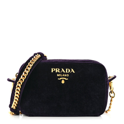 Prada Velluto Zip Top Chain Shoulder Bag Prugna 1 of 10