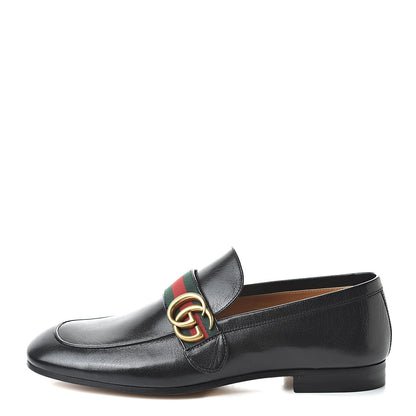 Gucci Goatskin Web Mens GG Loafers 6.5 Black 1 of 9
