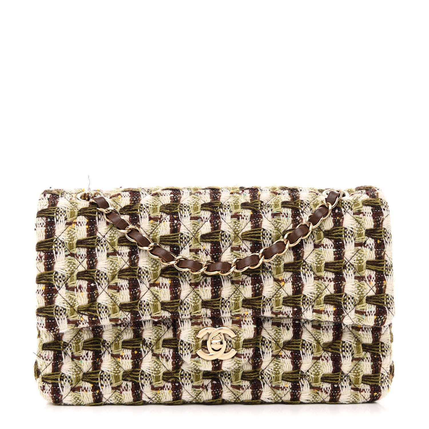 Chanel Tweed Quilted Medium Double Flap Green Multicolor 1 of 11