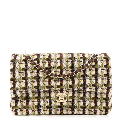 Chanel Tweed Quilted Medium Double Flap Green Multicolor 1 of 11