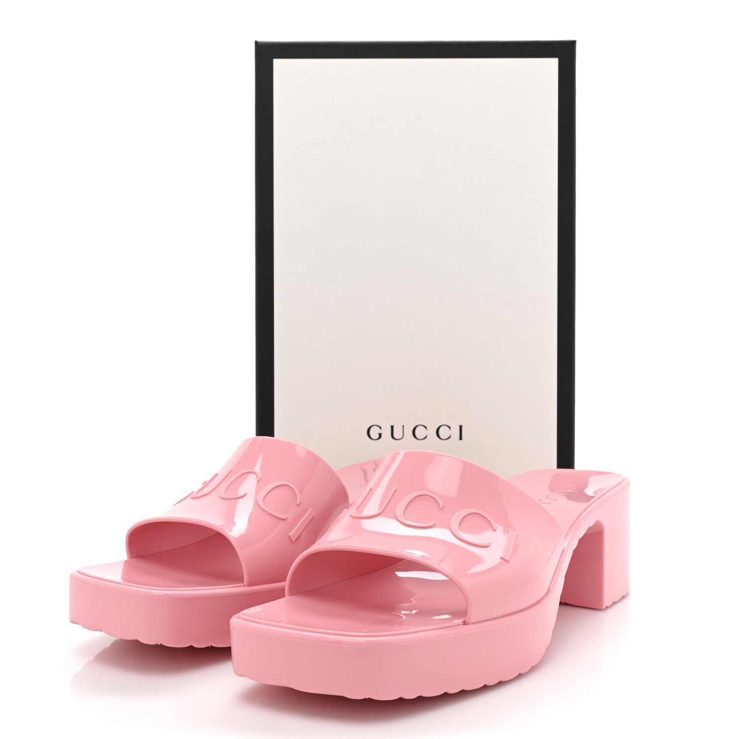 Gucci Rubber Gucci Logo Womens Platform 20/60mm Slide Sandals 40 Wild Rose 9 of 9
