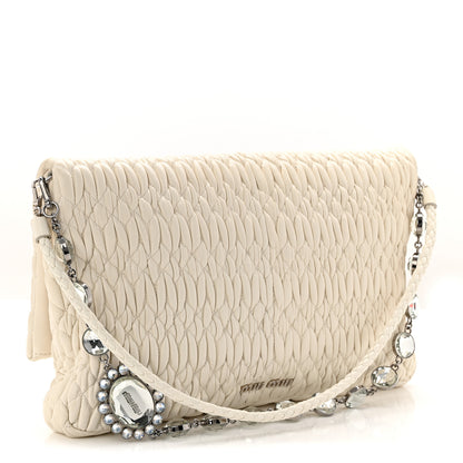 Miu Miu Nappa Matelasse Crystal Flap Clutch White 3 of 11