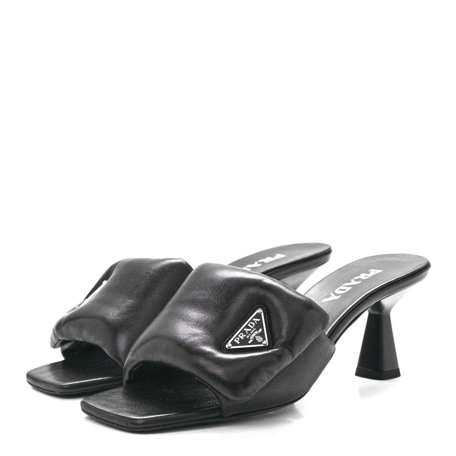 Prada Nappa Soft Padded Metal Triangle Logo 65mm Slide Sandals 40 Black 3 of 9