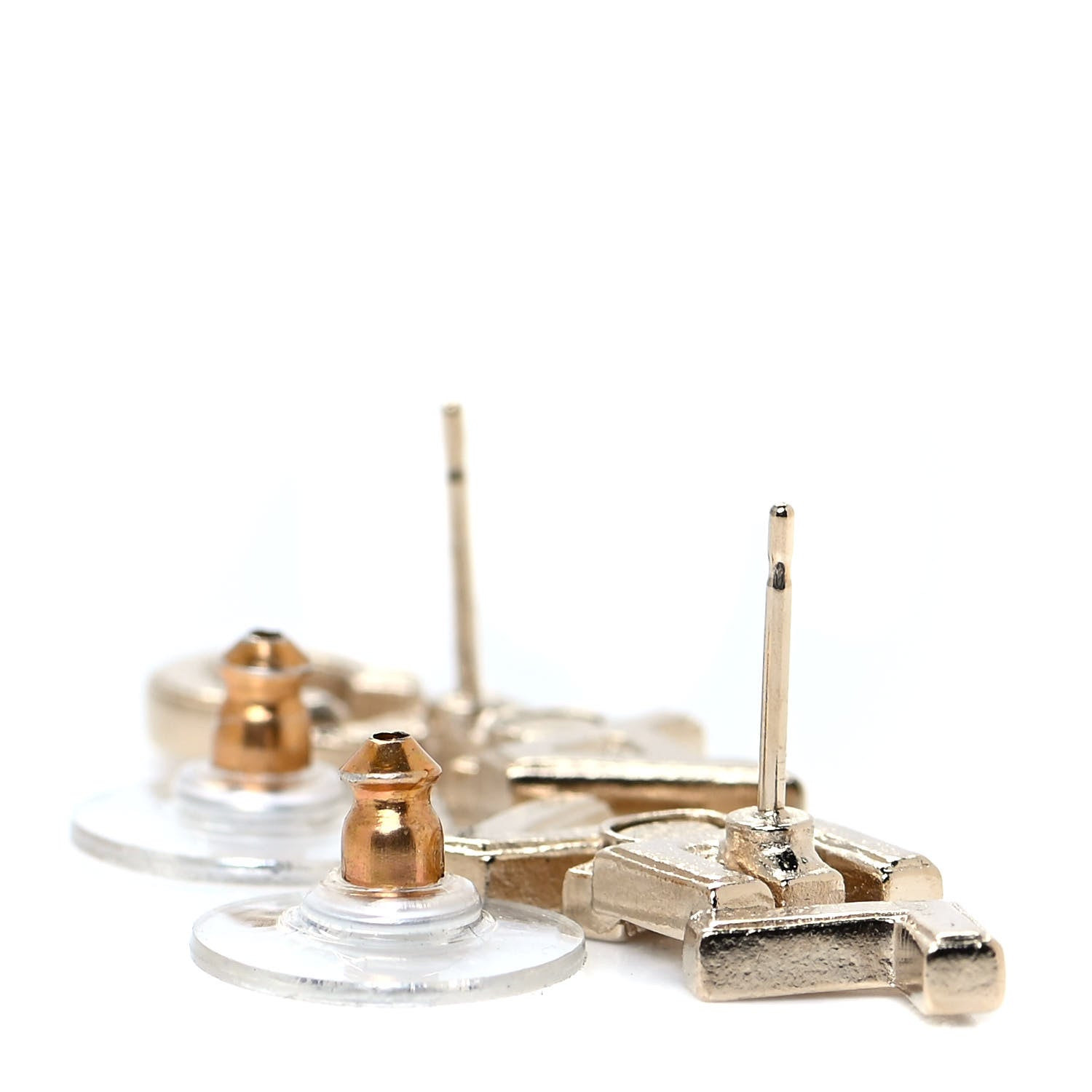 Chanel Crystal Pearl Signature Stud Earrings Gold 3 of 4
