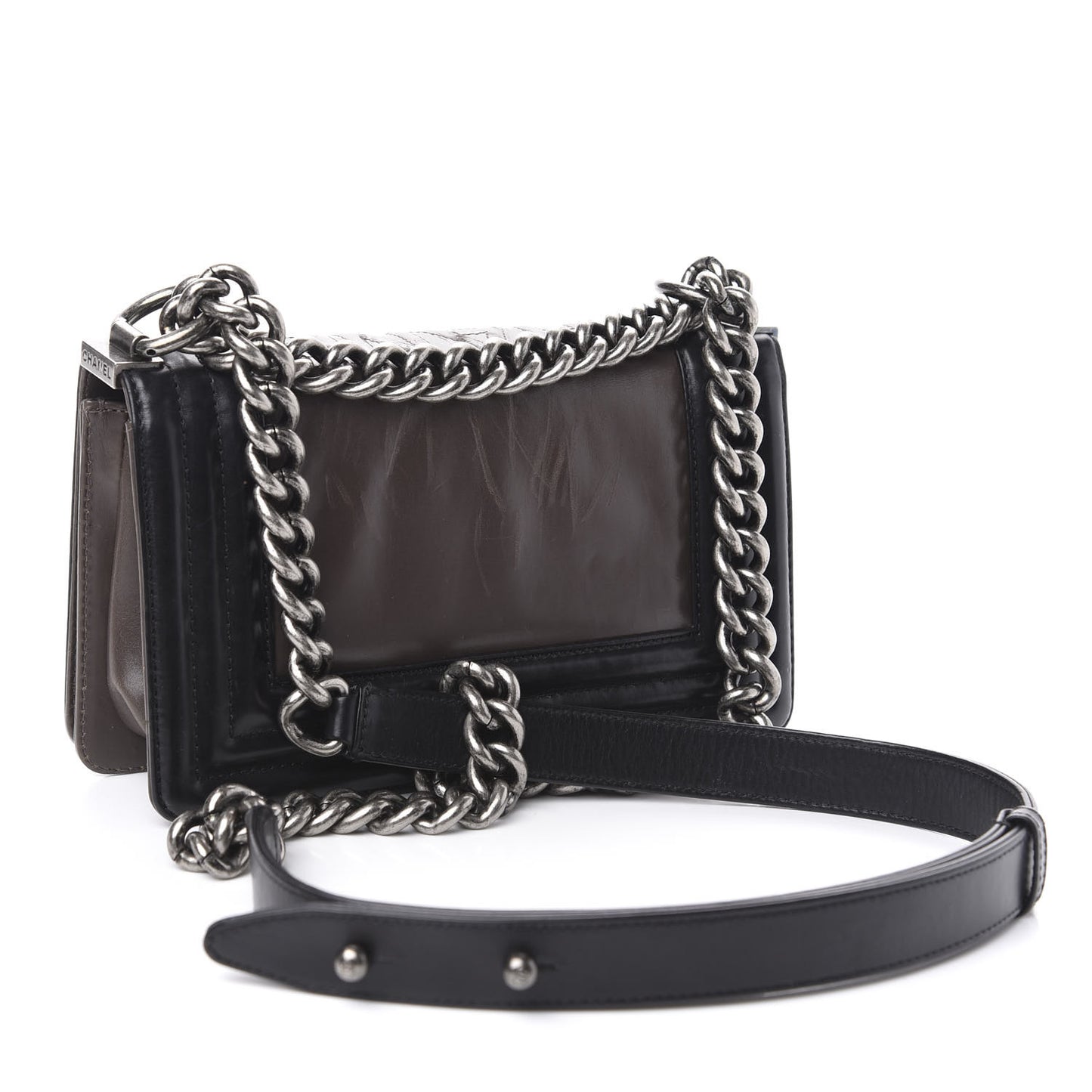Glazed Calfskin Small Boy Flap Black Brown