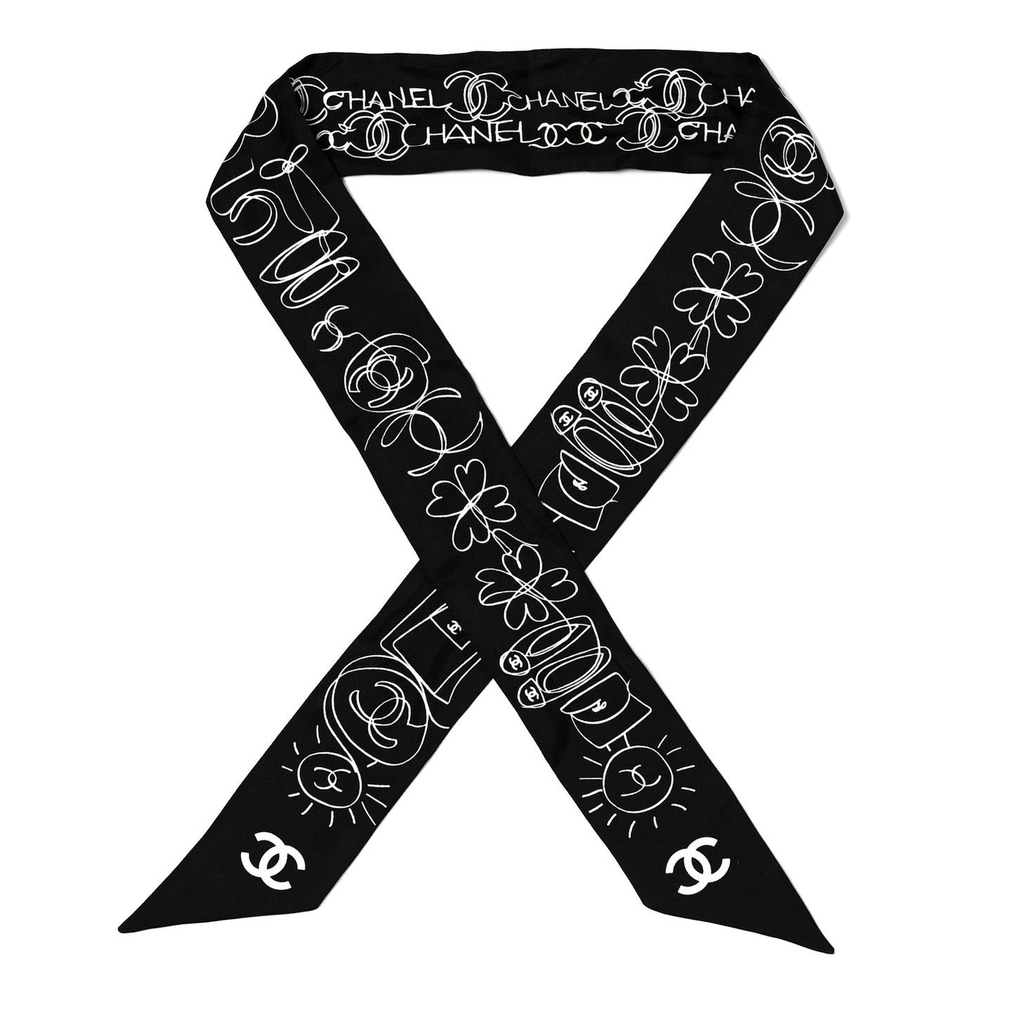 Silk Slim Bandeau Scarf Black White