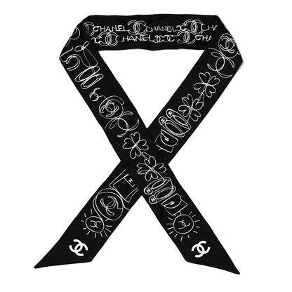 Chanel Silk Slim Bandeau Scarf Black White 1 of 4