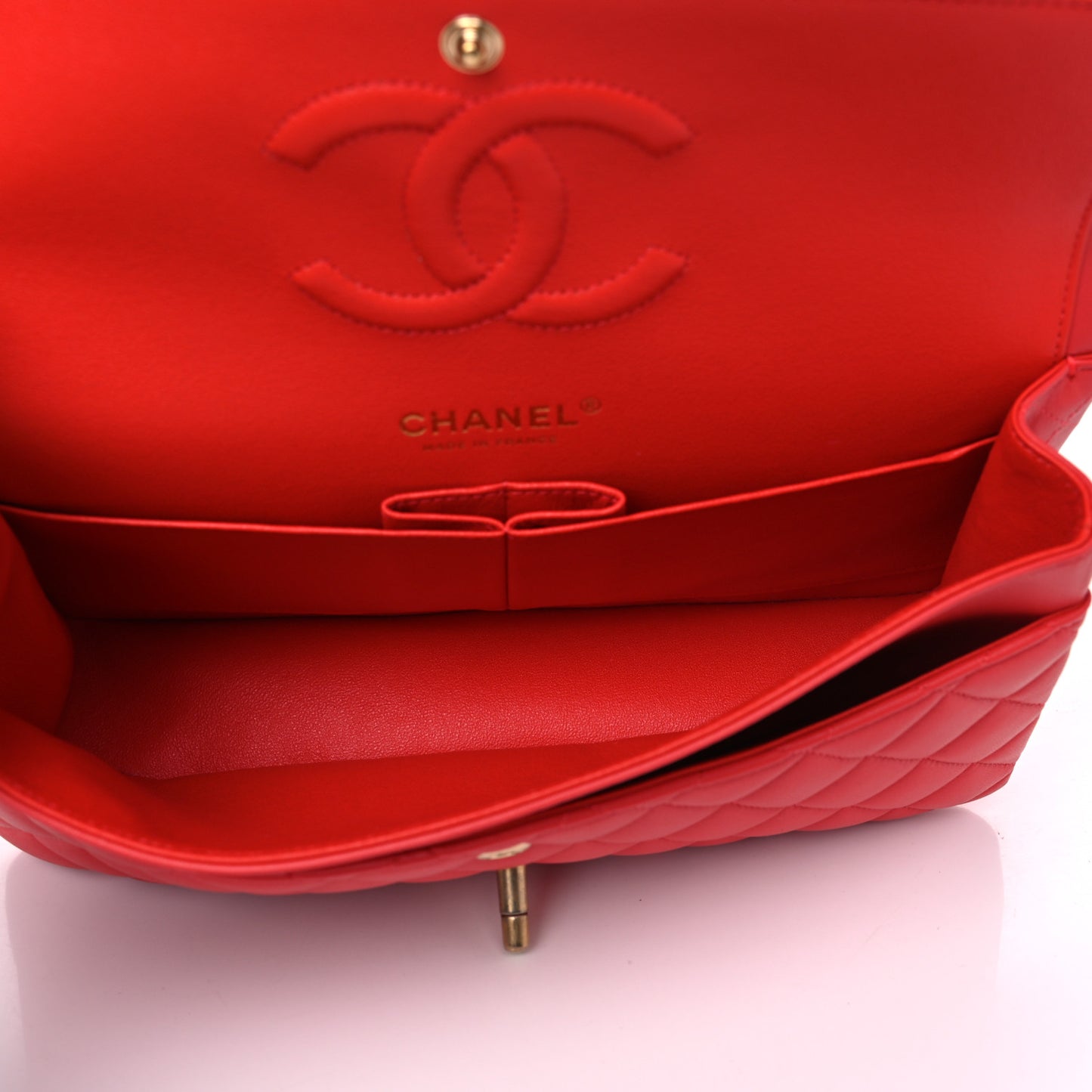 Lambskin Quilted Medium Double Flap Red