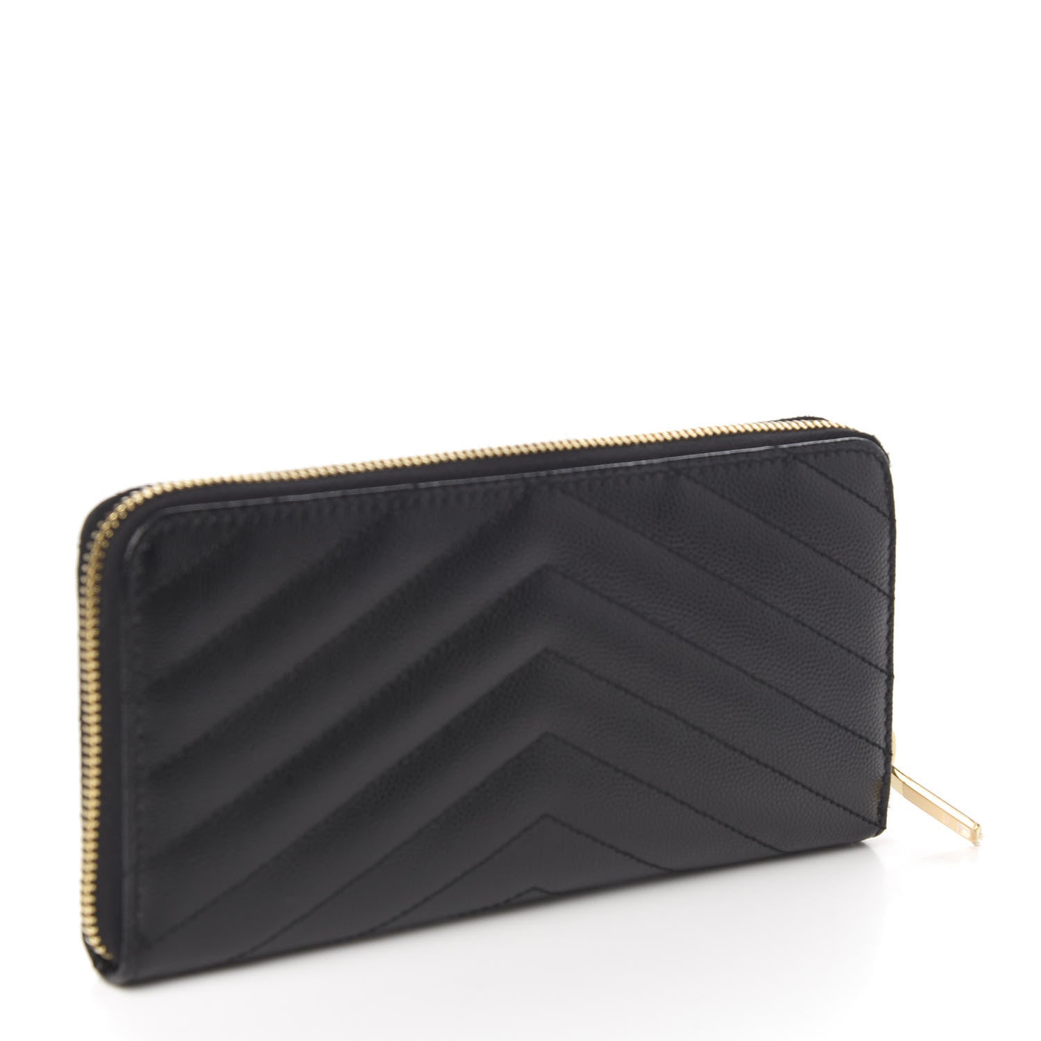 Saint Laurent Grain De Poudre Matelasse Chevron Monogram Zip Around Wallet Black 2 of 6
