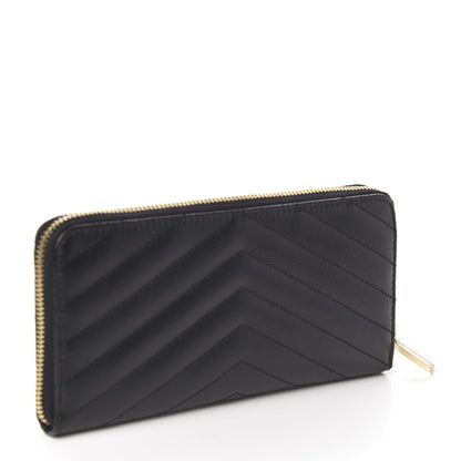 Saint Laurent Grain De Poudre Matelasse Chevron Monogram Zip Around Wallet Black 2 of 6