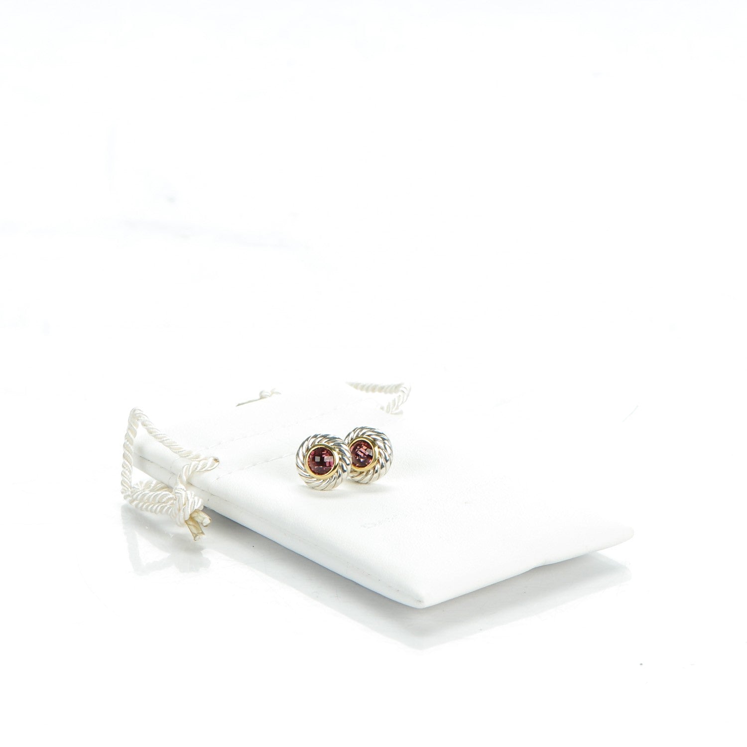 David Yurman Sterling Silver 18K Yellow Gold Pink Tourmaline 6mm Cookie Cable Earrings 5 of 5