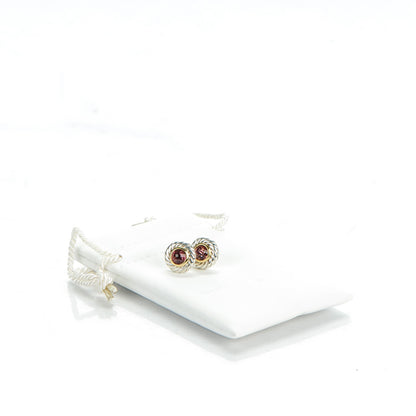 David Yurman Sterling Silver 18K Yellow Gold Pink Tourmaline 6mm Cookie Cable Earrings 5 of 5