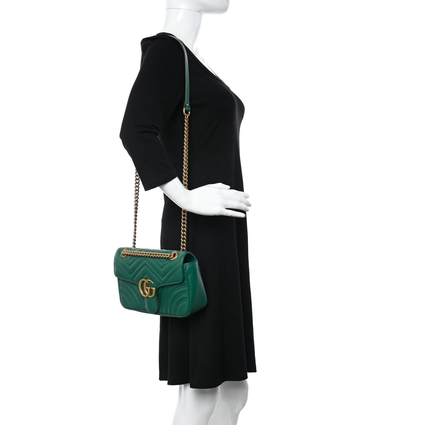 Calfskin Matelasse Small GG Marmont Shoulder Bag Emerald Green