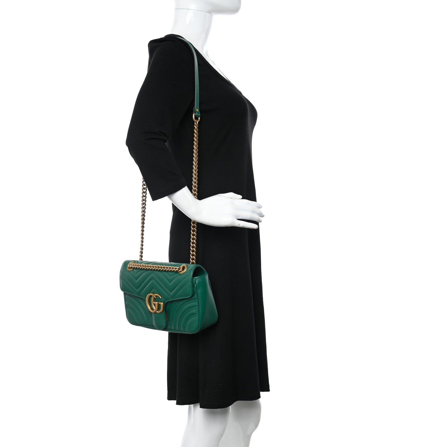 Gucci Calfskin Matelasse Small GG Marmont Shoulder Bag Emerald Green 2 of 15