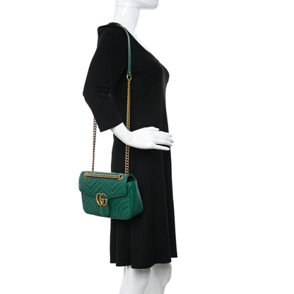 Gucci Calfskin Matelasse Small GG Marmont Shoulder Bag Emerald Green 2 of 15