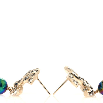 Chanel Metal Pearl Crystal CC Drop Earrings Gold Purple Gray 3 of 5