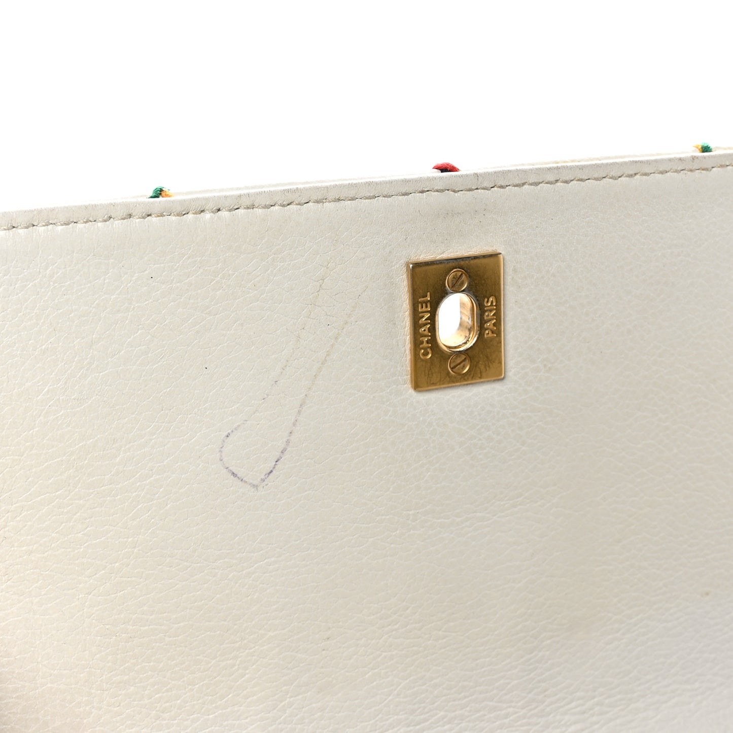Goatskin Multicolor Stitch Single Flap White
