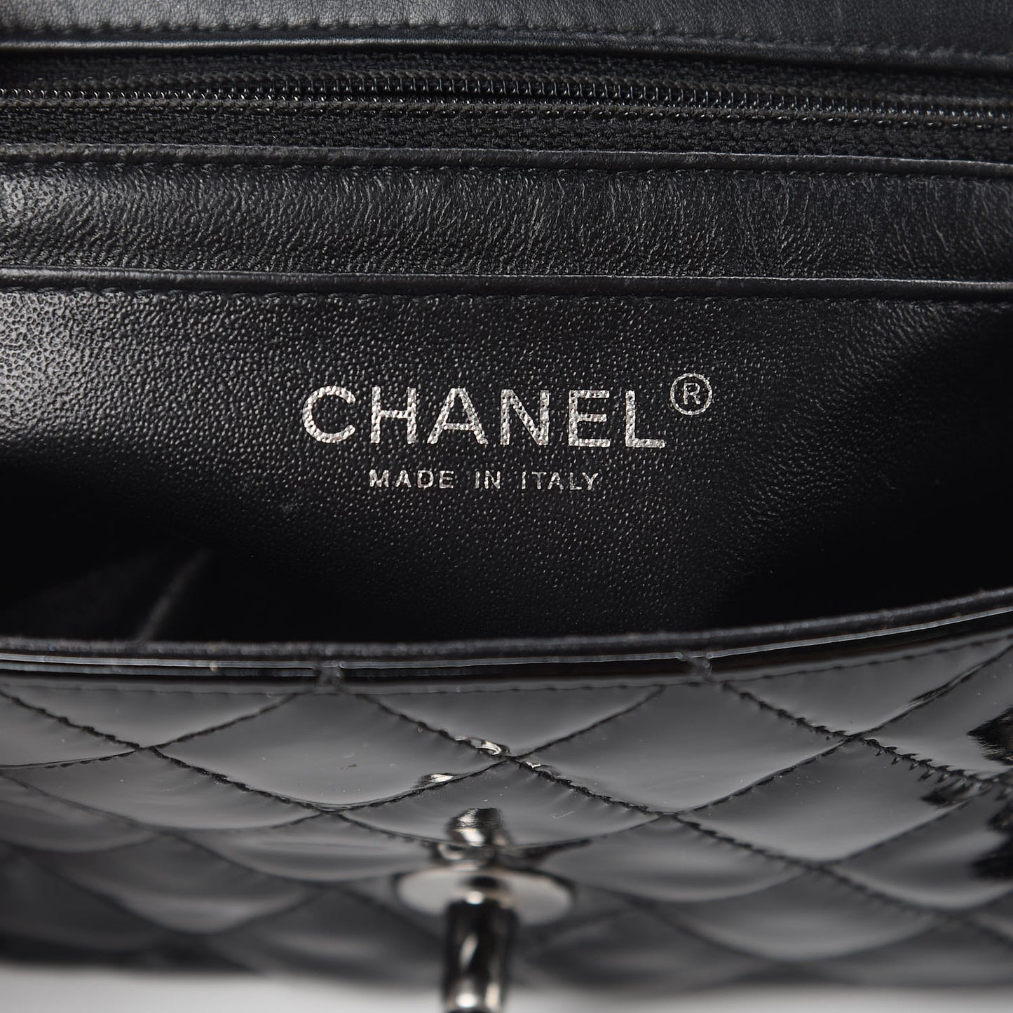Patent Calfskin Quilted Mini Rectangular Flap Black
