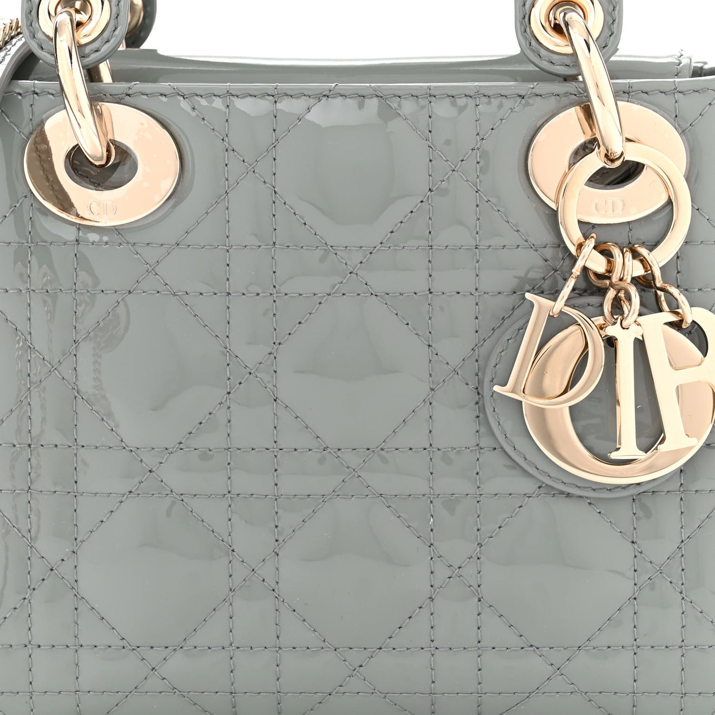 Patent Cannage Mini Lady Dior Grey Stone