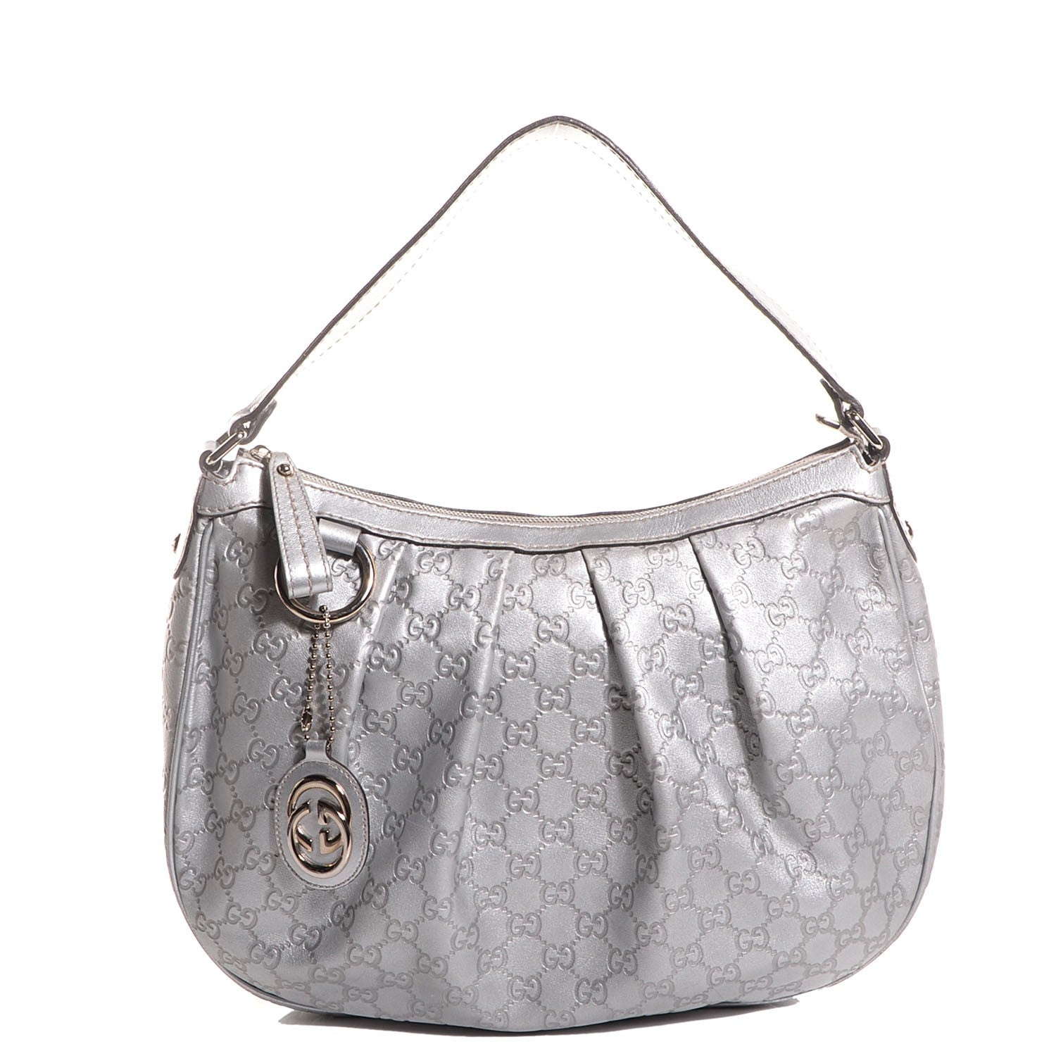 Gucci Metallic Guccissima Medium Sukey Hobo Silver 1 of 9