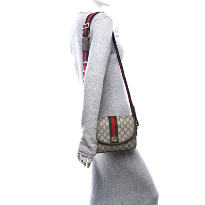 Gucci GG Supreme Monogram Textured Dollar Calfskin Web Studded Mini Ophidia Flap Shoulder Bag Beige Ebony New Acero 2 of 10