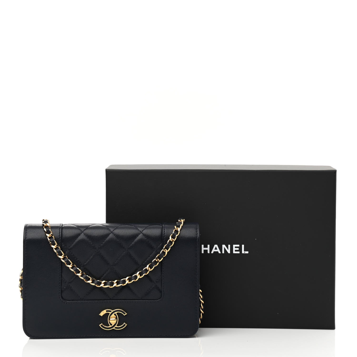 Chanel Sheepskin Quilted Mademoiselle Vintage Wallet On Chain WOC Navy 13 of 13