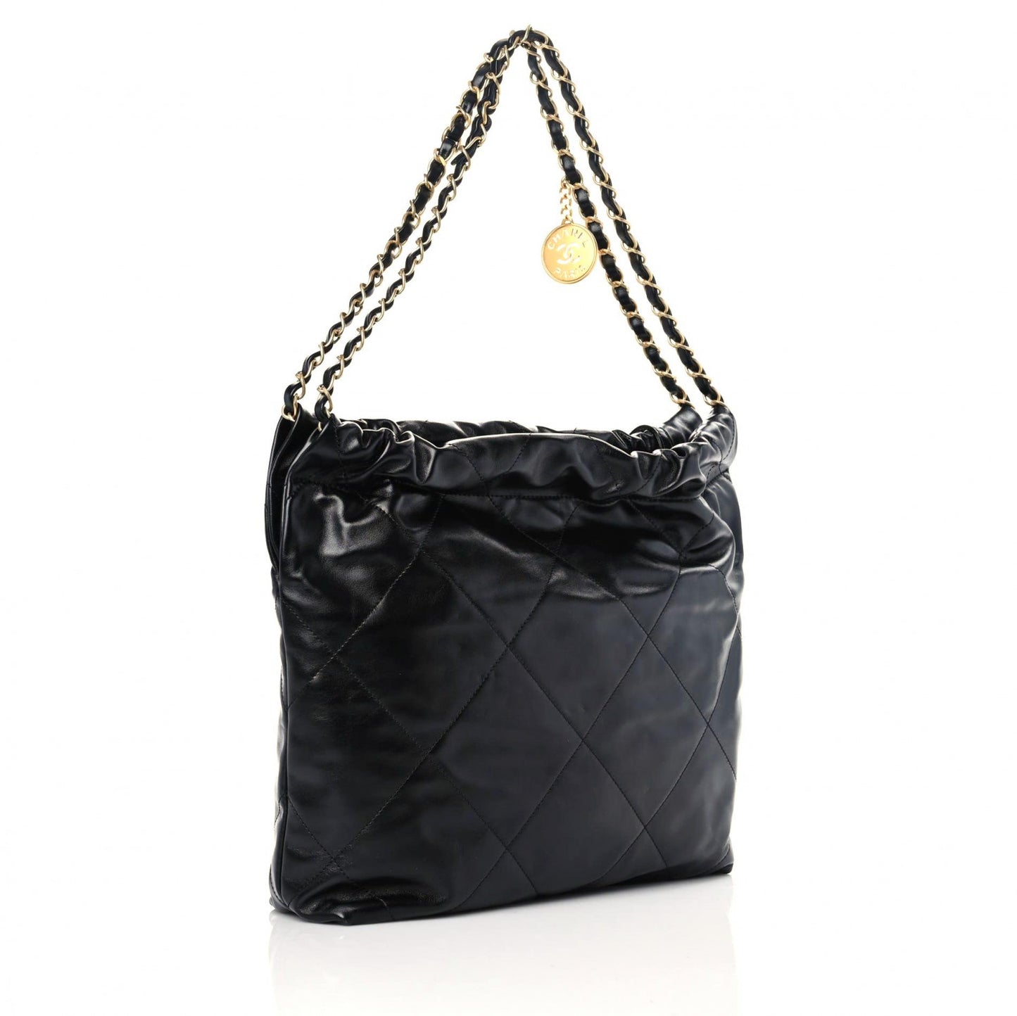 Shiny Calfskin Quilted Small Chanel 22 Black