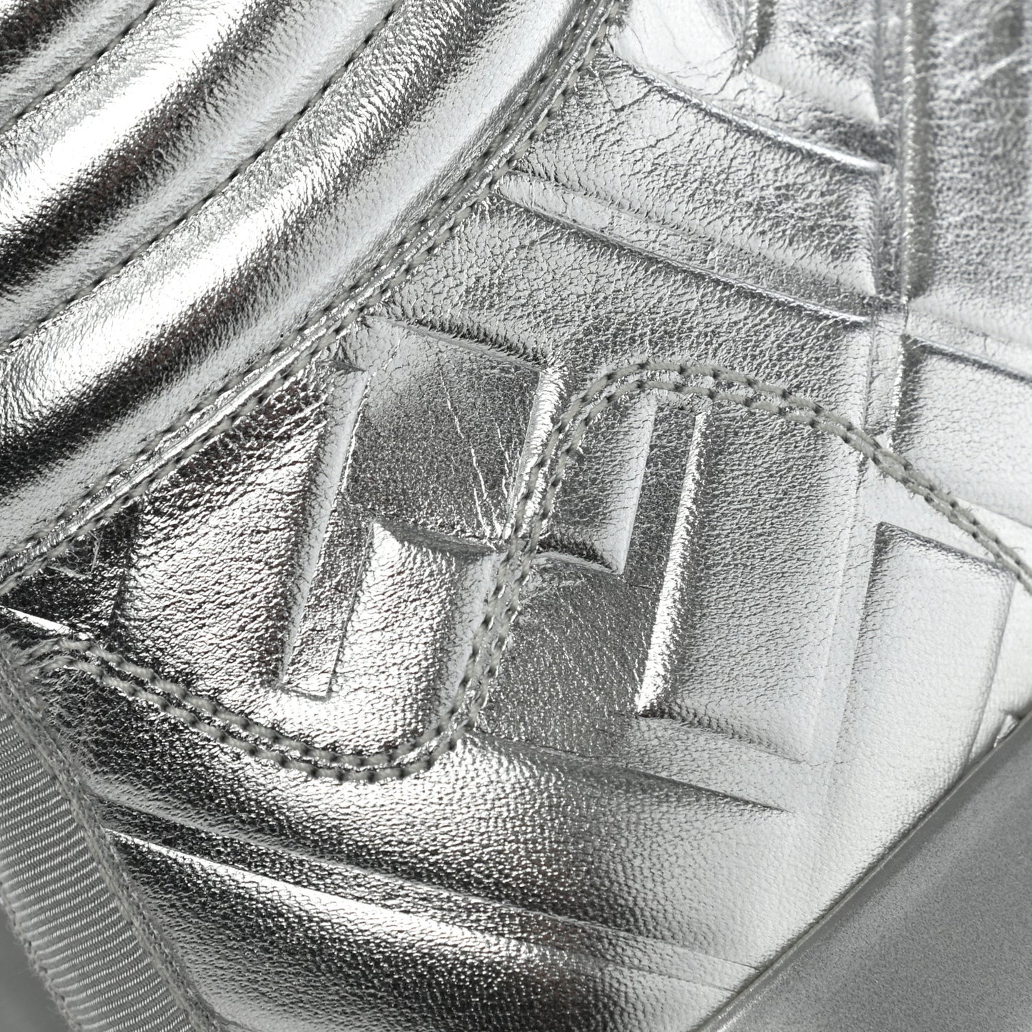 X NICKI MINAJ Metallic Nappa Macro FF Embossed Prints On High Top Sneakers 37 Silver