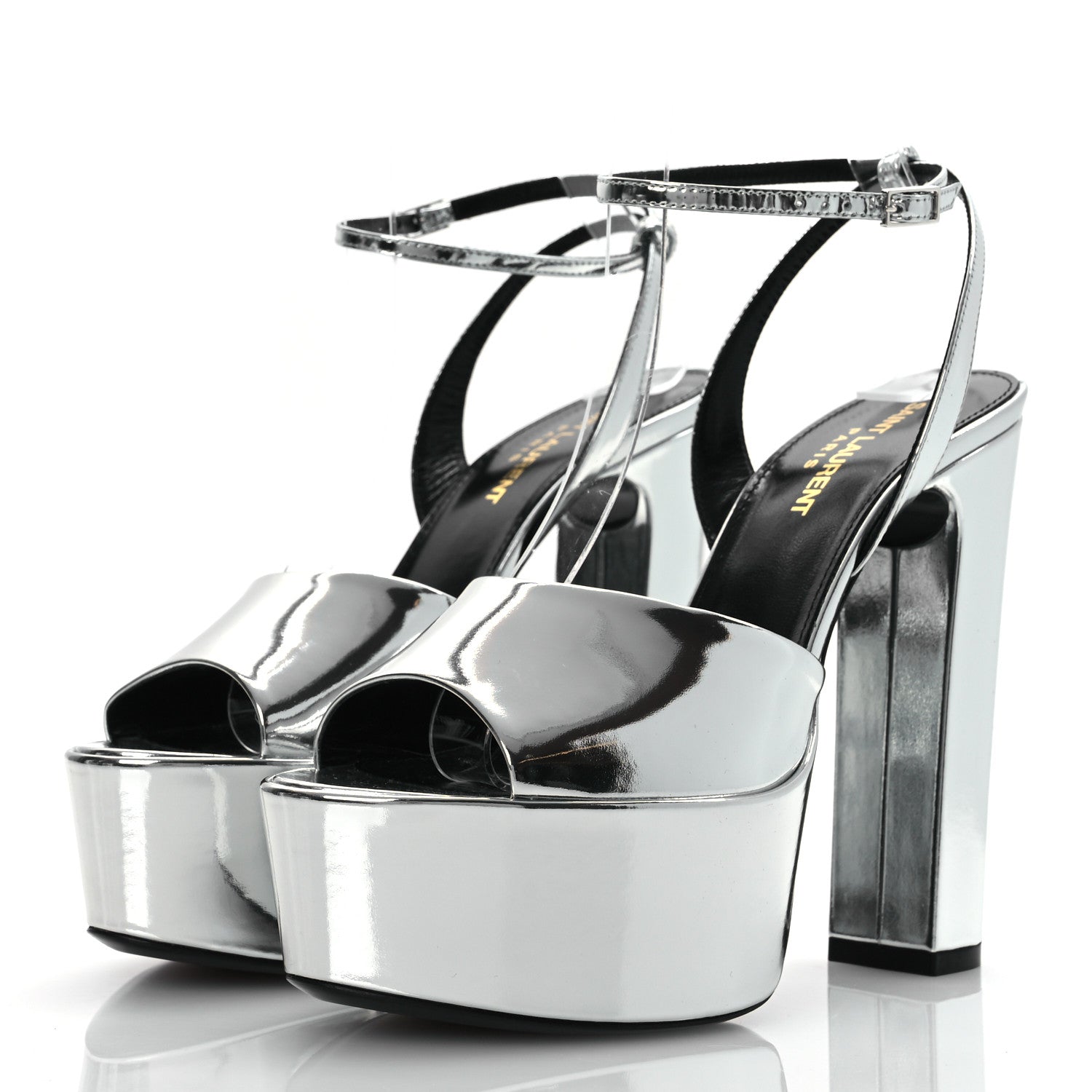 Saint Laurent Metallic Patent Sexy 95 Tanouk Platform Sandals 37 Argento 3 of 13