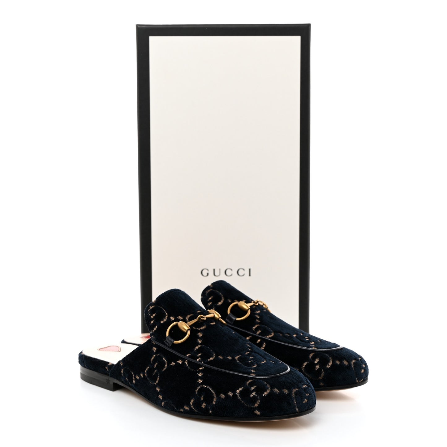 Velvet GG Monogram Womens Princetown Slippers 35.5 Blue Beige