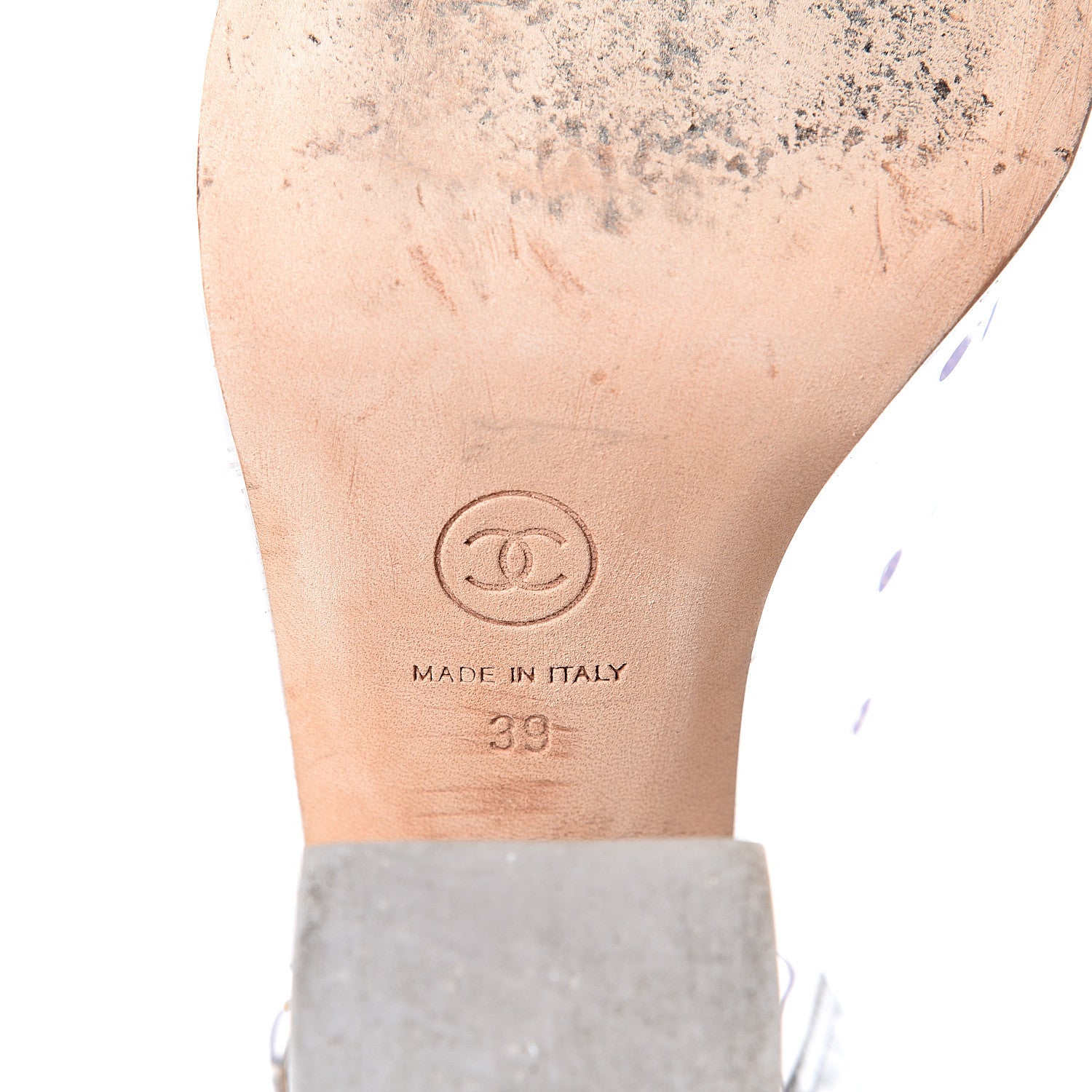 Chanel Calfskin PVC Peep Toe Sandals 39 Transparent Silver 9 of 9