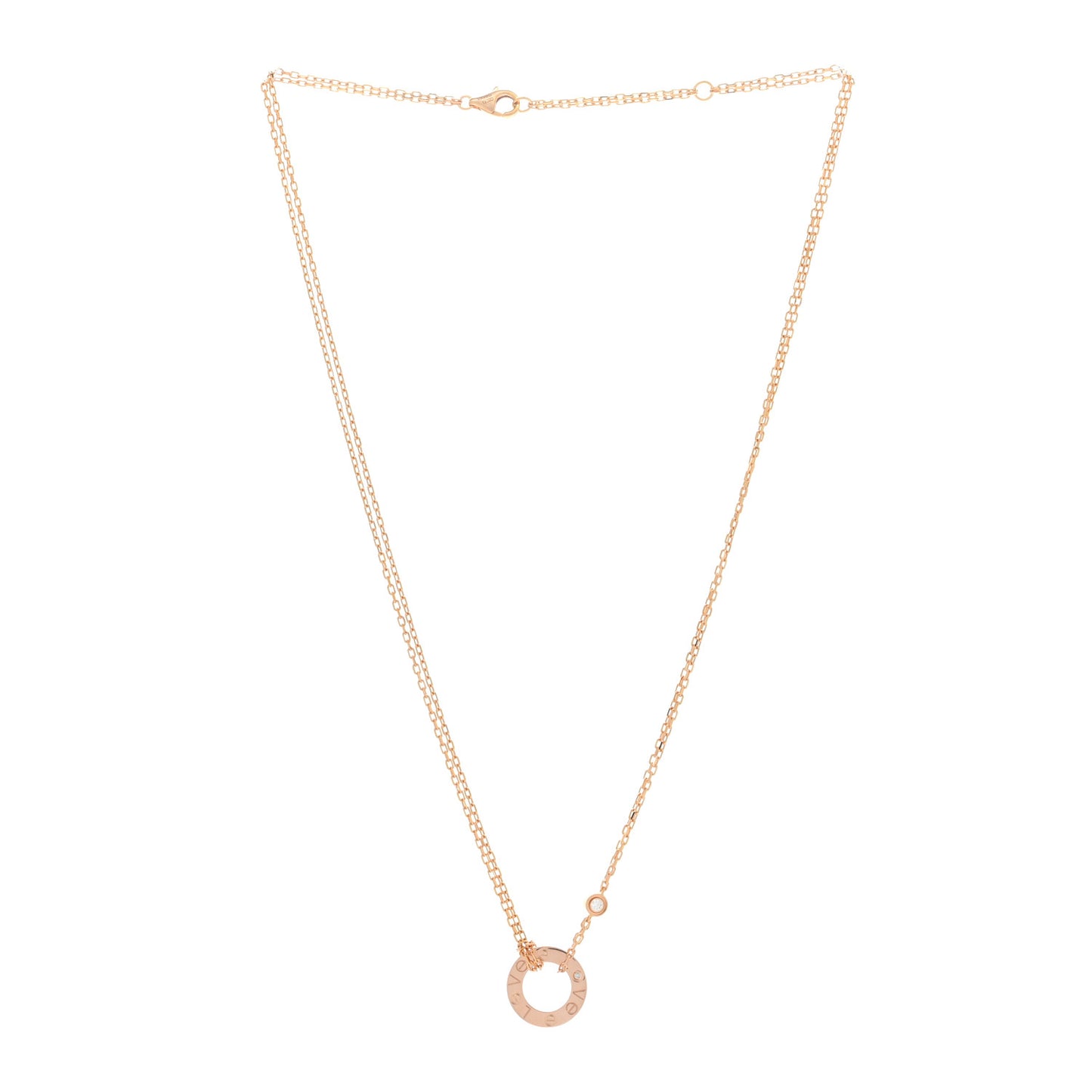 18K Pink Gold 2 Diamond LOVE Necklace