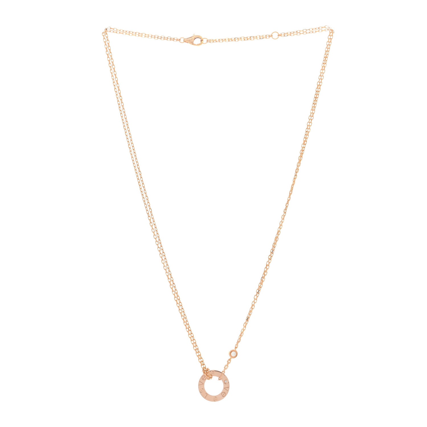 Cartier 18K Pink Gold 2 Diamond LOVE Necklace 2 of 3