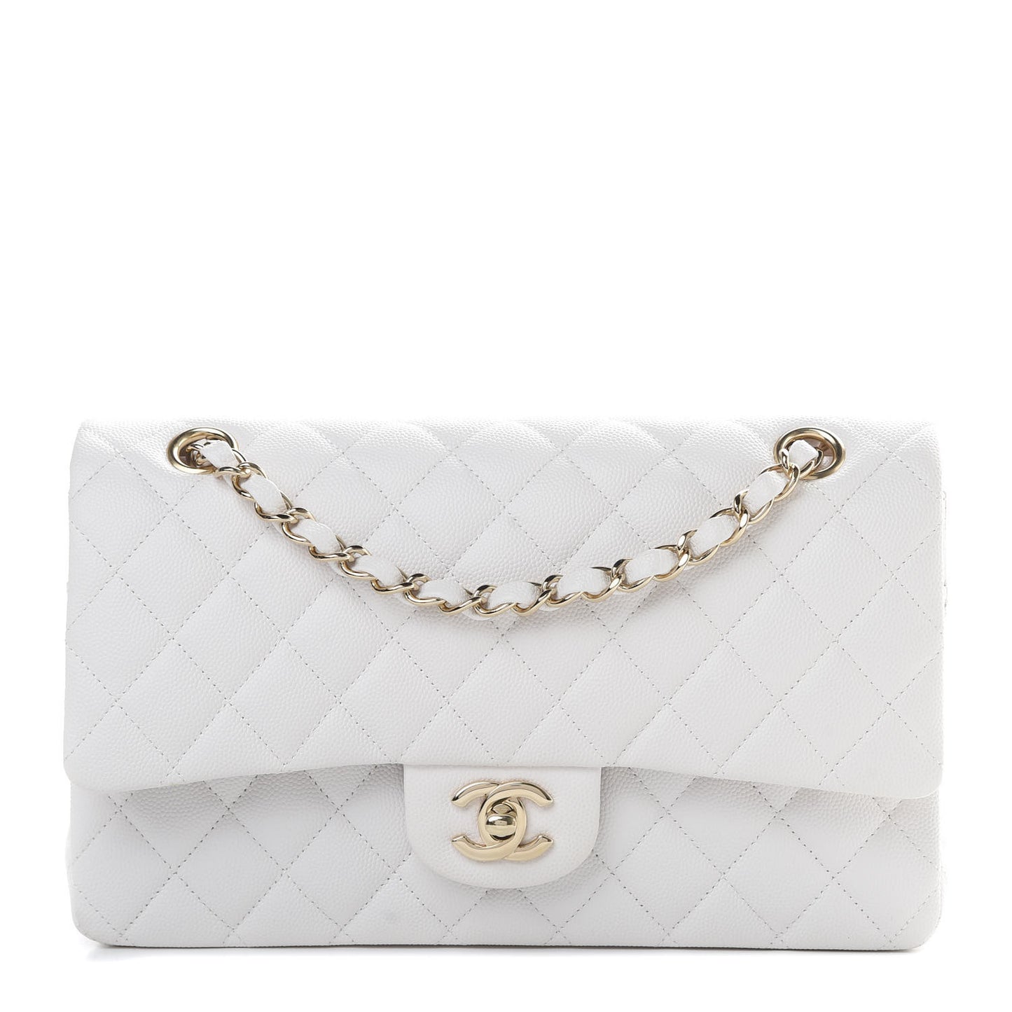 Caviar Quilted Medium Double Flap White