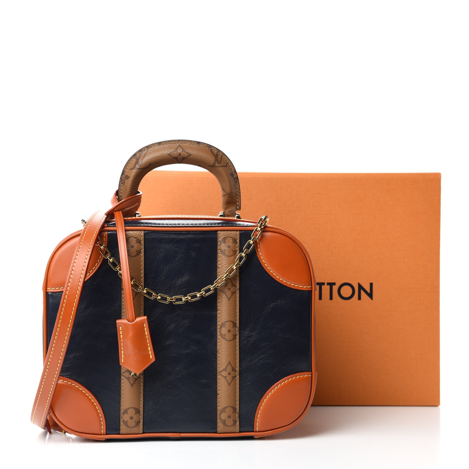 Louis Vuitton Calfskin Reverse Monogram Valisette PM Navy Caramel 11 of 11