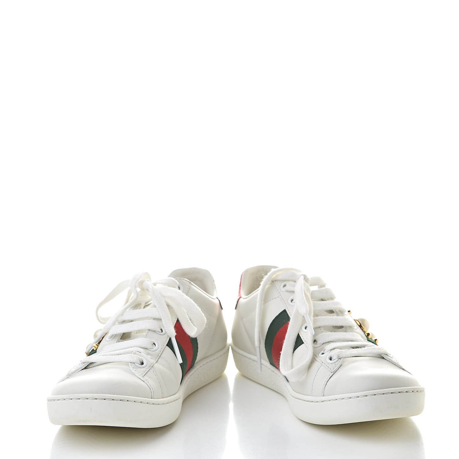 Gucci Calfskin Web Pearl Studded Womens Ace Sneakers 35 White 5 of 14