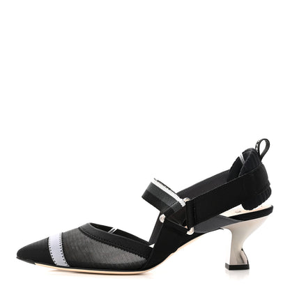 Fendi Technical Mesh Colibri 55mm Slingback Pumps 39 Black Asfalto 1 of 11