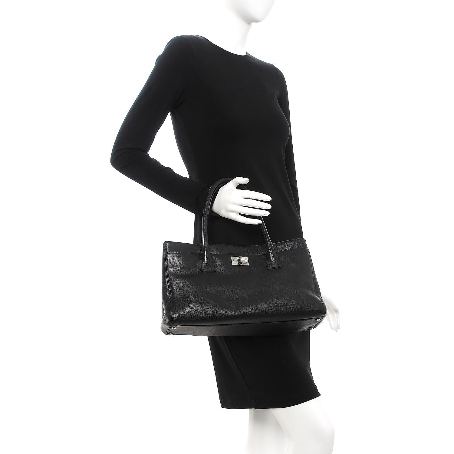 Chanel Calfskin Mademoiselle Lock Cerf Shopper Tote Black 2 of 15