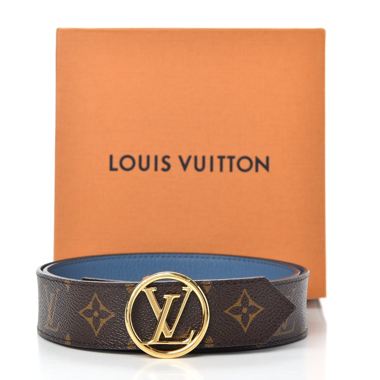 Calfskin Monogram 35mm LV Circle Reversible Belt 85 34 Denim Blue
