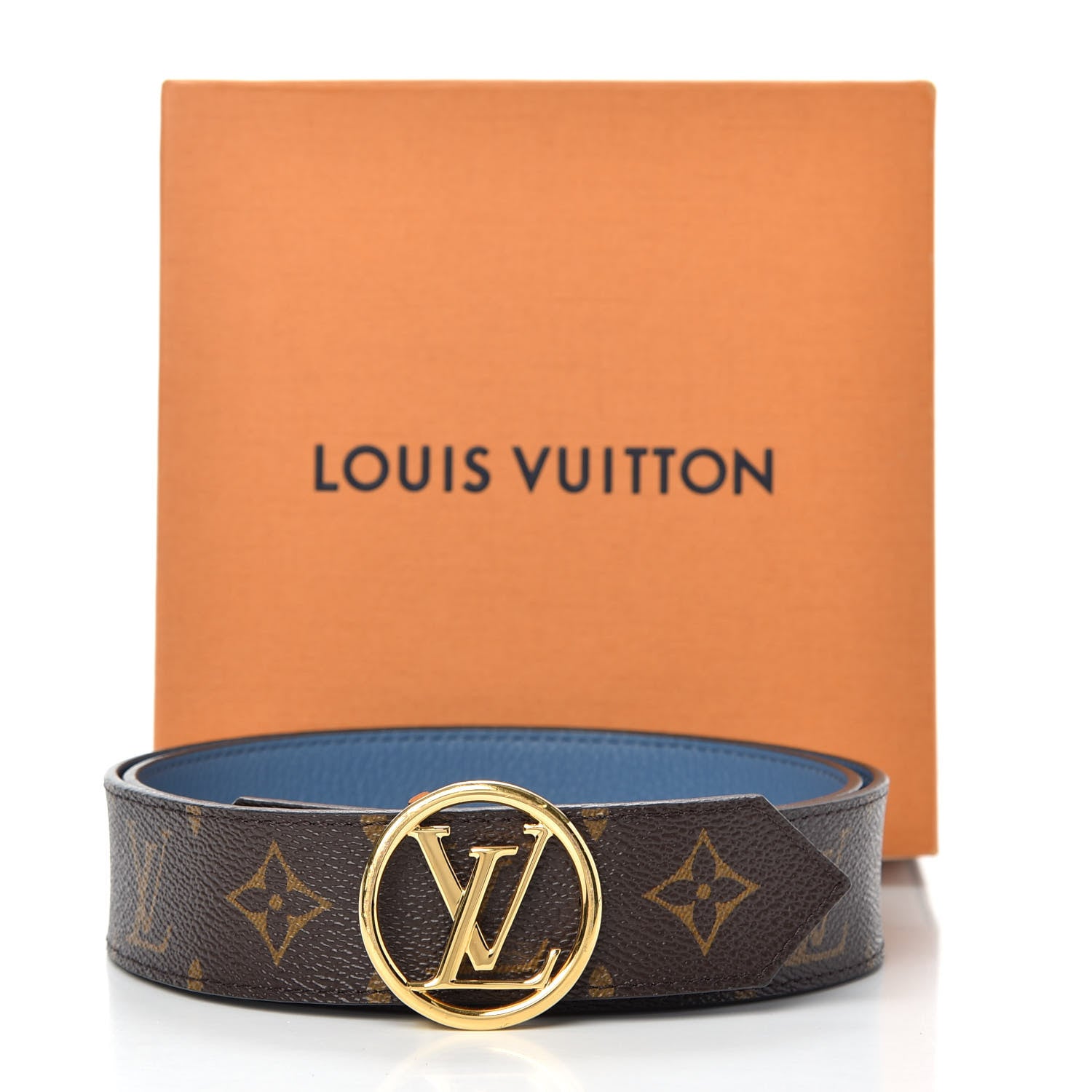 Louis Vuitton Calfskin Monogram 35mm LV Circle Reversible Belt 85 34 Denim Blue 8 of 8