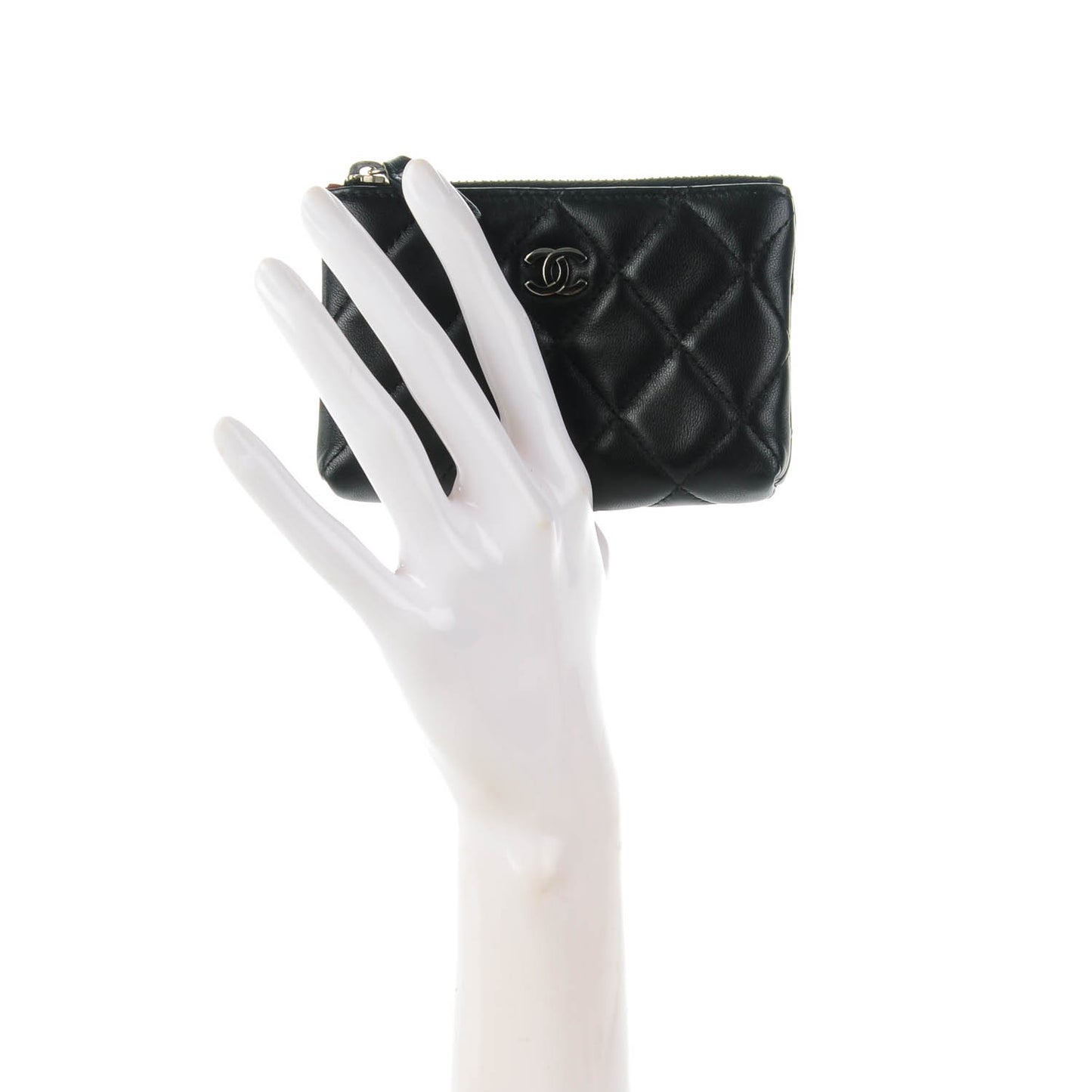 Lambskin Quilted Key Holder Case Black
