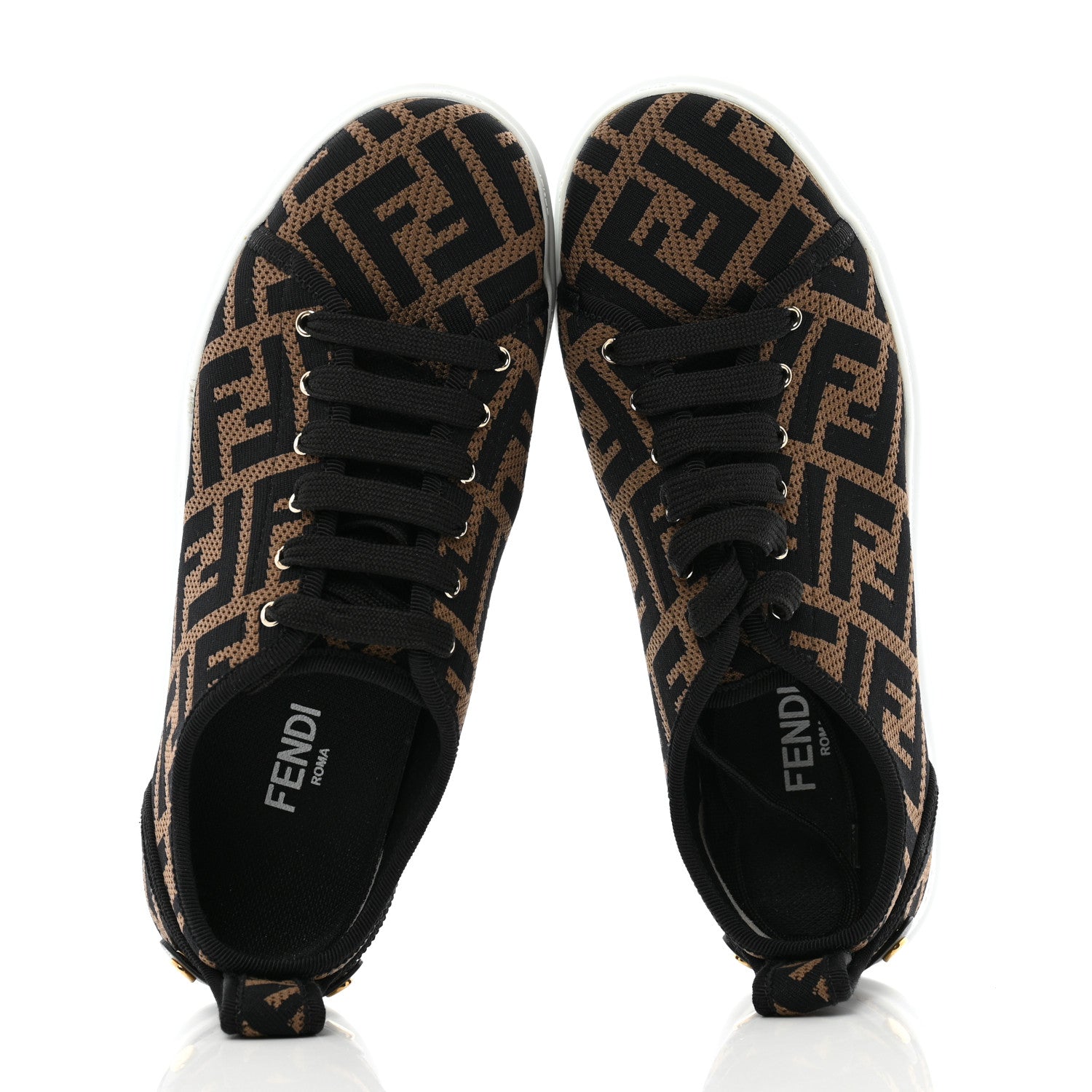 Fendi Fabric FF Micro-Perforated Rise Low Top Sneakers 38 Tobacco Black 2 of 11