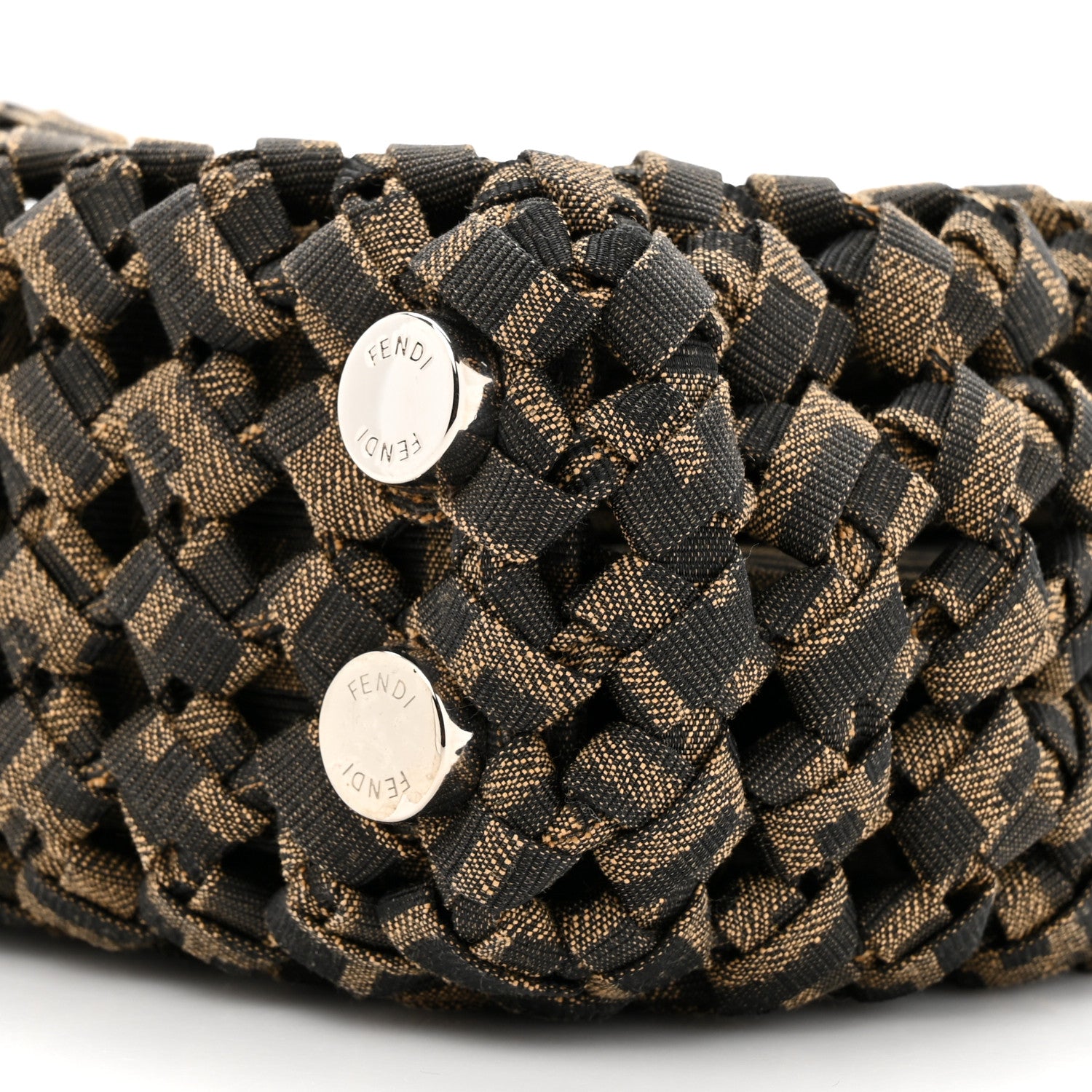 Fendi Fabric Jacquard FF 1974 Woven Knotted Mini Peekaboo I SEE U Satchel Tobacco Moro 11 of 13