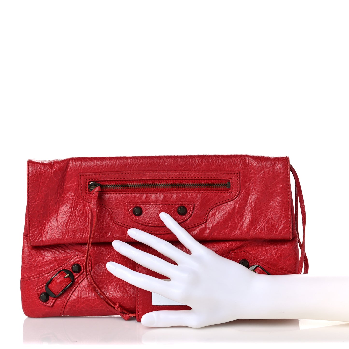 Agneau Classic Hardware Envelope Clutch Rouge Cardinal