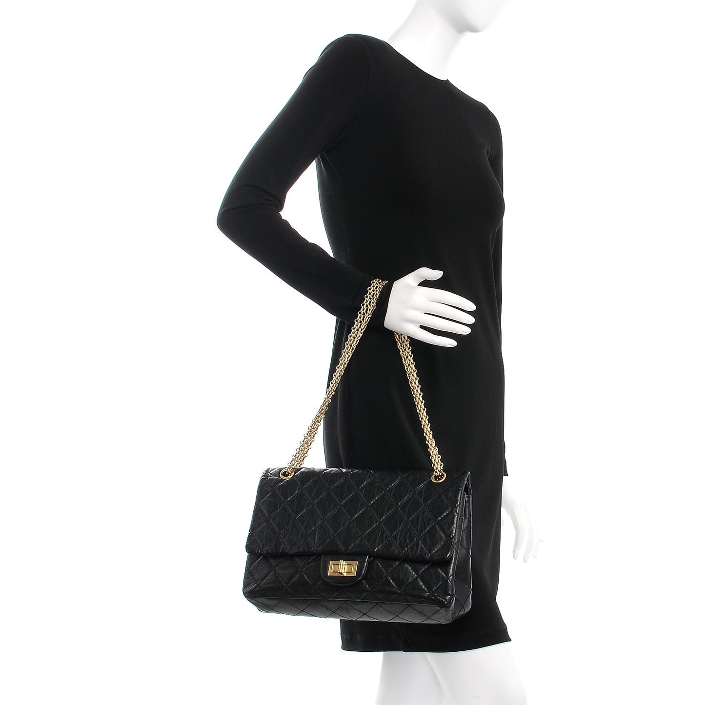Aged Calfskin Quilted 2.55 Reissue 227 Flap Black