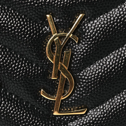 Saint Laurent Grain De Poudre Matelasse Chevron Monogram Zipped Card Case Black 9 of 10