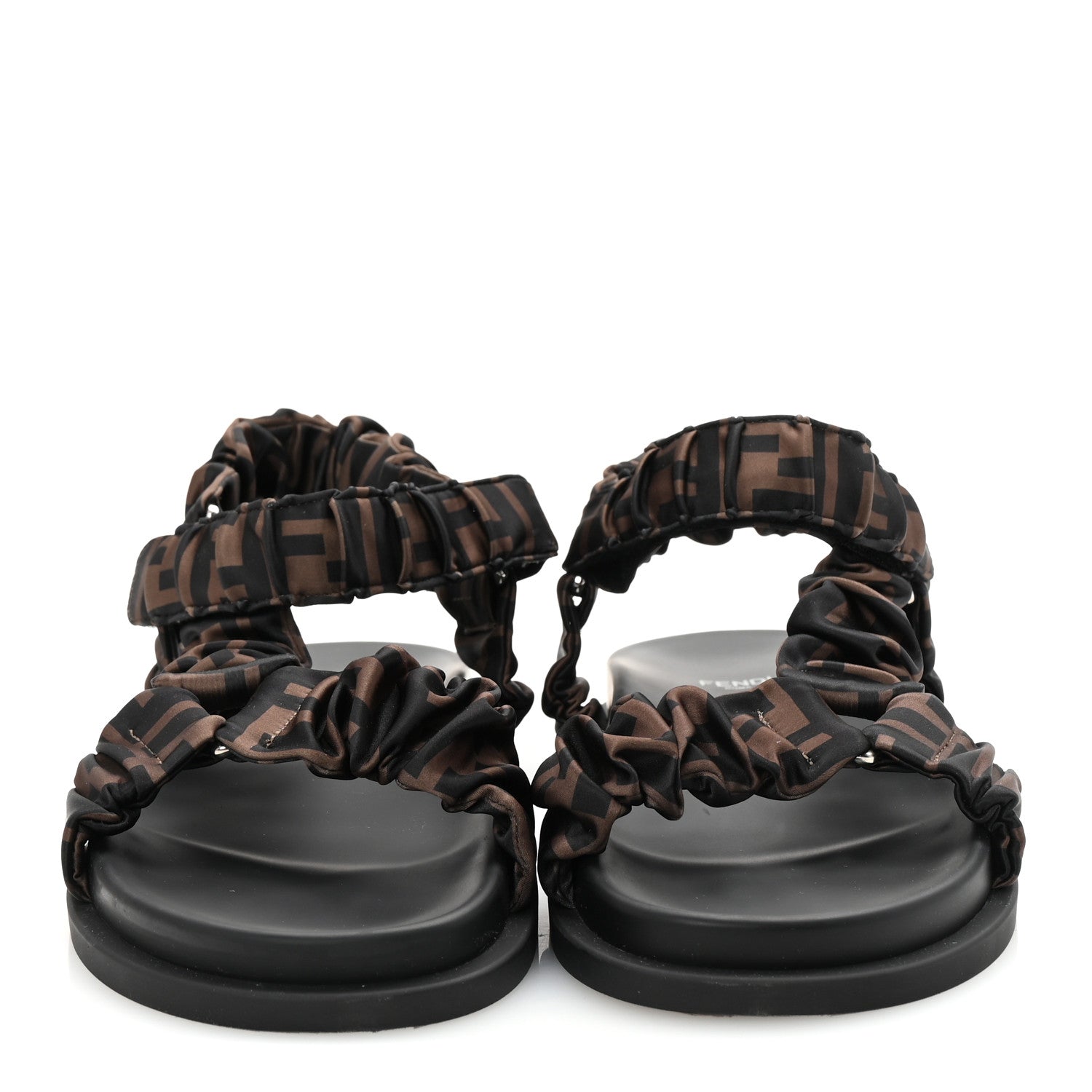 Fendi Satin FF Ruched Sandals 39 Tobacco Black 3 of 9